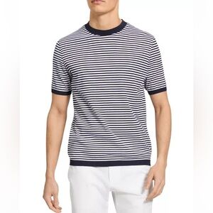 Theory Veran Tact Pique Striped Tee Blue and White Stripe Size XXL